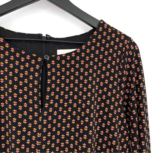 LOFT Long Sleeve Keyhole Neck Mini Dress Black Pink Yellow 4 - Picture 3 of 8